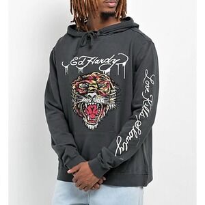 Ed Hardy Rhinestone Tiger Black Hoodie. New Size XL